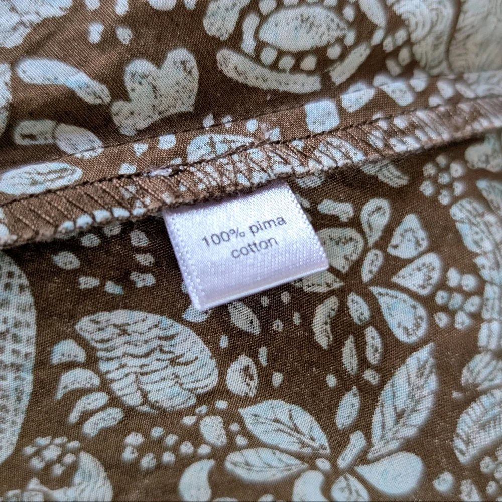 Peruvian Connection Button Front Midi Shirt Dress 4 Blue Brown Print Boho - Picture 5 of 6